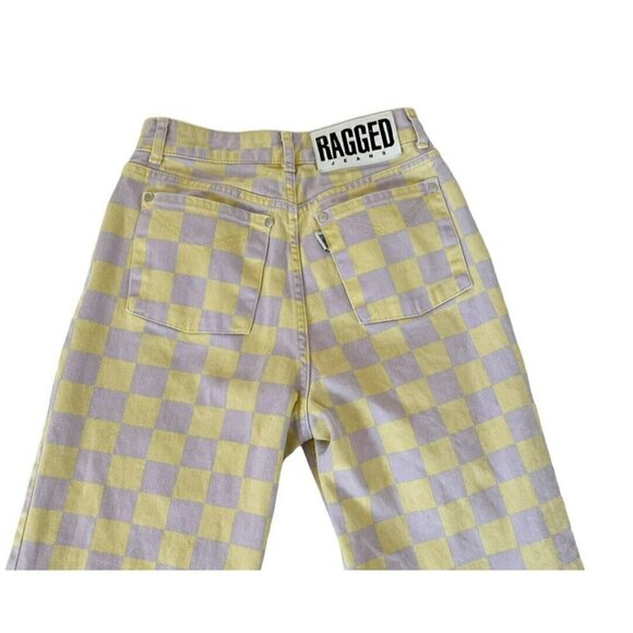 Ragged Jeans Womens Sz 24 Yellow & Purple Beat Checkerboard Combat Jeans - Picture 8 of 10